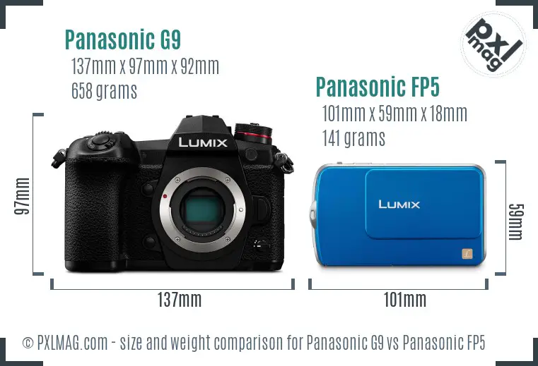 Panasonic G9 vs Panasonic FP5 size comparison