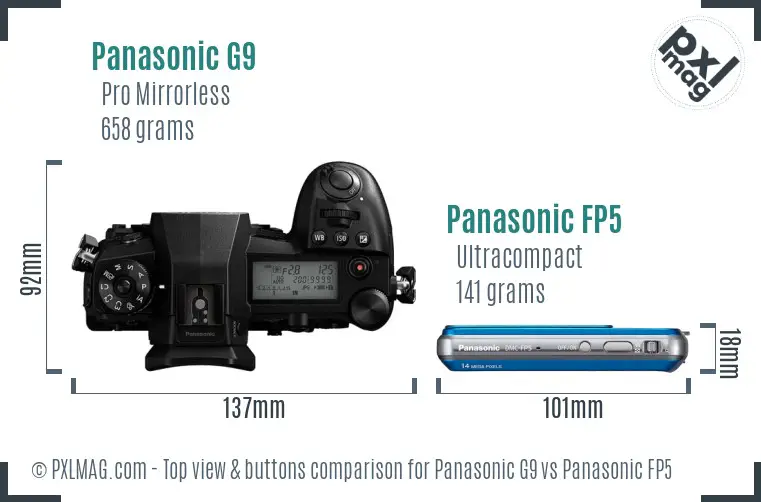 Panasonic G9 vs Panasonic FP5 top view buttons comparison