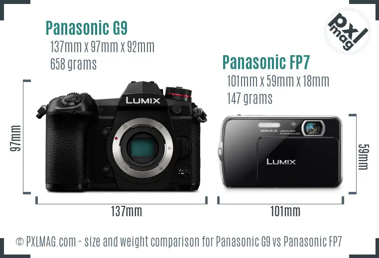 Panasonic G9 vs Panasonic FP7 size comparison