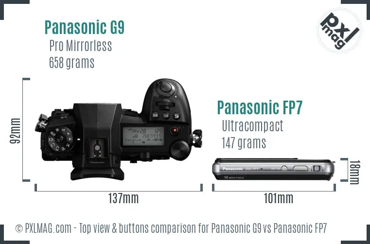 Panasonic G9 vs Panasonic FP7 top view buttons comparison