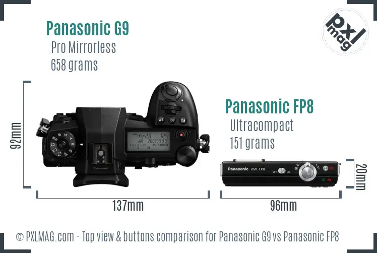 Panasonic G9 vs Panasonic FP8 top view buttons comparison