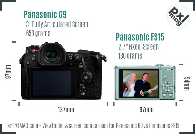 Panasonic G9 vs Panasonic FS15 Screen and Viewfinder comparison