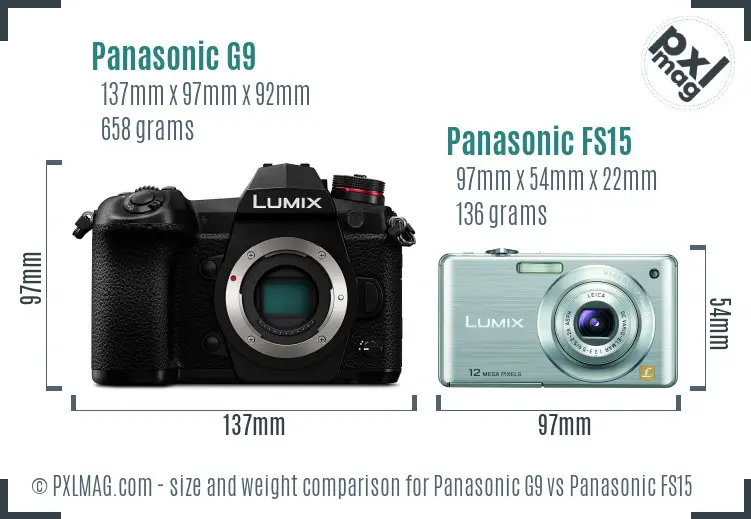 Panasonic G9 vs Panasonic FS15 size comparison