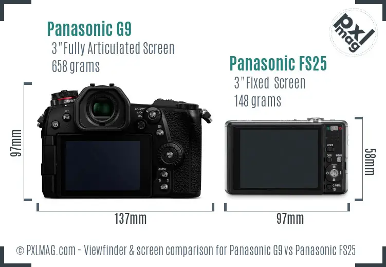 Panasonic G9 vs Panasonic FS25 Screen and Viewfinder comparison
