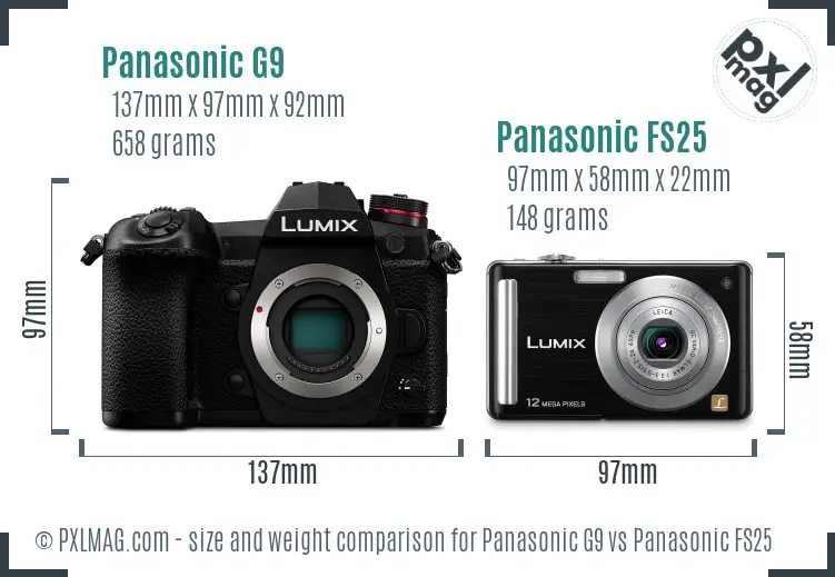 Panasonic G9 vs Panasonic FS25 size comparison