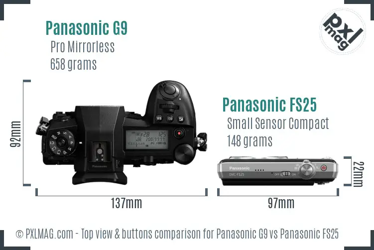 Panasonic G9 vs Panasonic FS25 top view buttons comparison