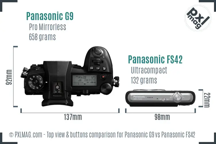 Panasonic G9 vs Panasonic FS42 top view buttons comparison