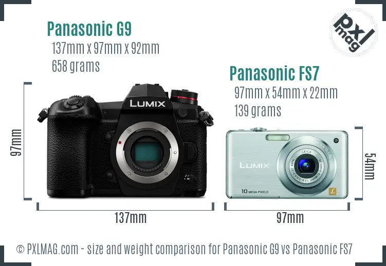 Panasonic G9 vs Panasonic FS7 size comparison