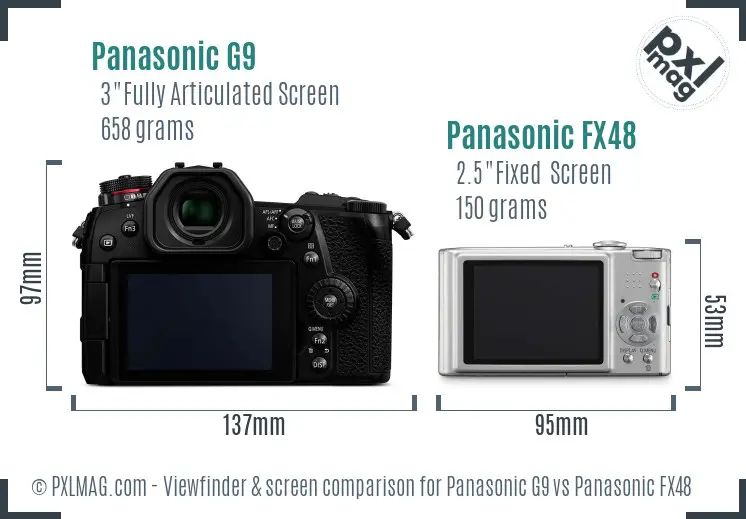 Panasonic G9 vs Panasonic FX48 Screen and Viewfinder comparison Panasonic G9 vs Panasonic FX48 Screen and Viewfinder comparison