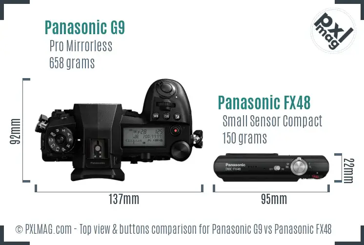 Panasonic G9 vs Panasonic FX48 top view buttons comparison Panasonic G9 vs Panasonic FX48 top view buttons comparison