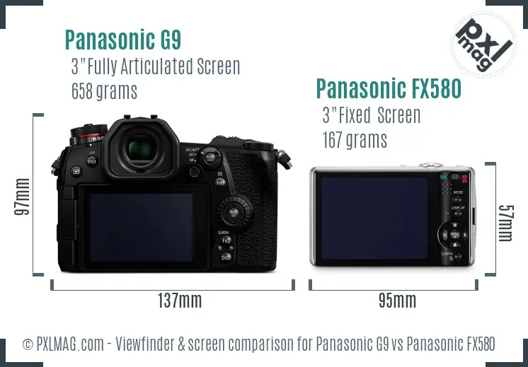 Panasonic G9 vs Panasonic FX580 Screen and Viewfinder comparison