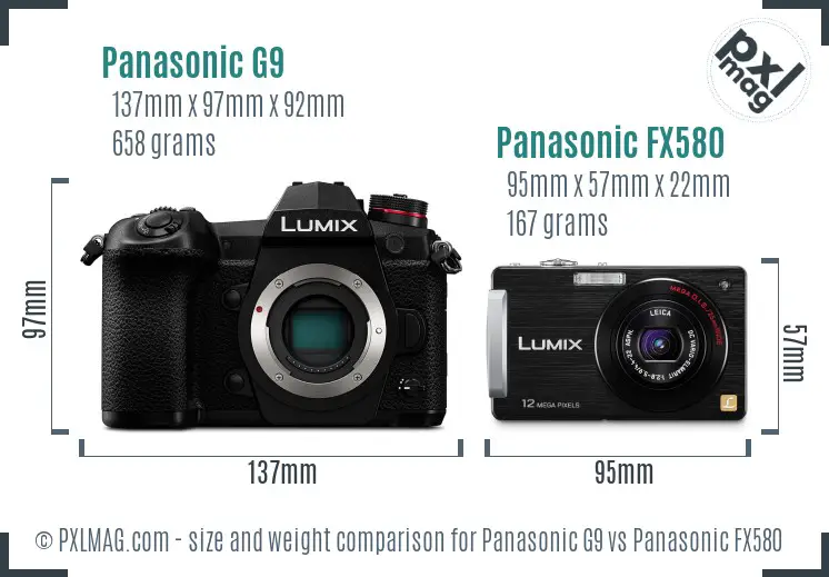 Panasonic G9 vs Panasonic FX580 size comparison