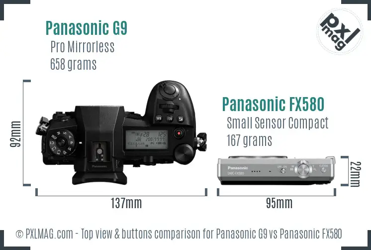 Panasonic G9 vs Panasonic FX580 top view buttons comparison