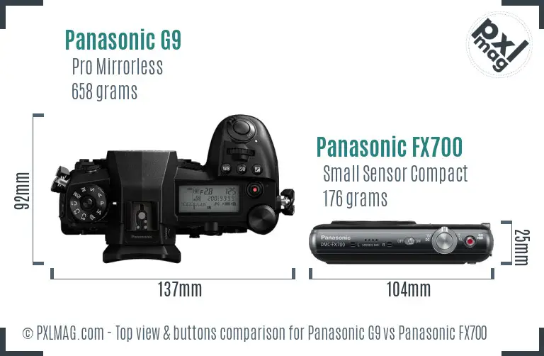 Panasonic G9 vs Panasonic FX700 top view buttons comparison