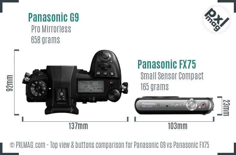 Panasonic G9 vs Panasonic FX75 top view buttons comparison