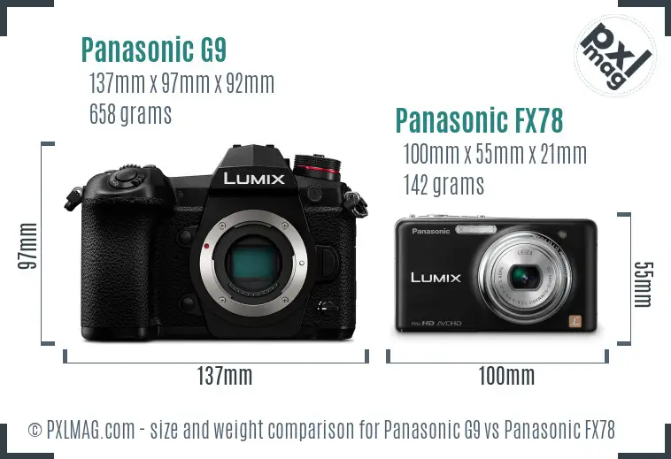 Panasonic G9 vs Panasonic FX78 size comparison