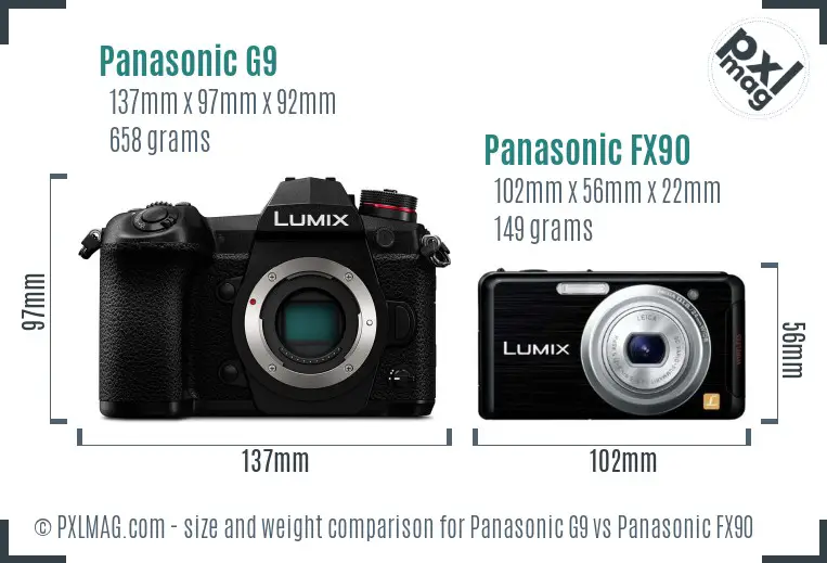 Panasonic G9 vs Panasonic FX90 size comparison Panasonic G9 vs Panasonic FX90 size comparison
