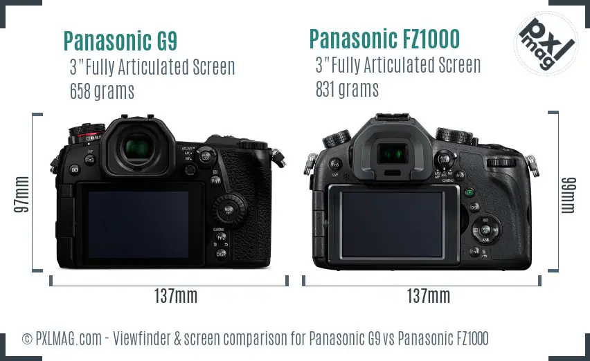 Panasonic G9 vs Panasonic FZ1000 Screen and Viewfinder comparison