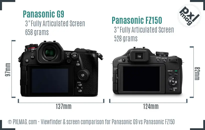 Panasonic G9 vs Panasonic FZ150 Screen and Viewfinder comparison