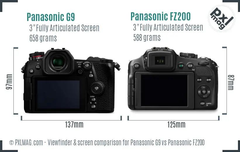 Panasonic G9 vs Panasonic FZ200 Screen and Viewfinder comparison