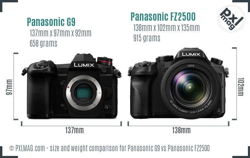 Panasonic G9 vs Panasonic FZ2500 size comparison