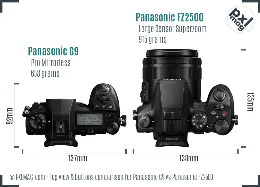 Panasonic G9 vs Panasonic FZ2500 top view buttons comparison