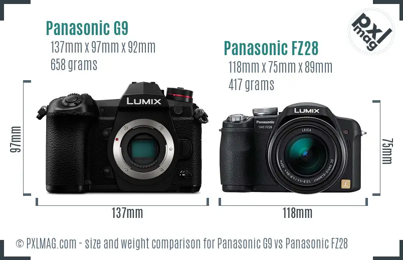 Panasonic G9 vs Panasonic FZ28 size comparison