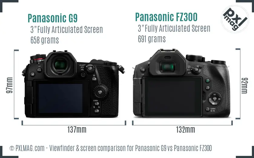 Panasonic G9 vs Panasonic FZ300 Screen and Viewfinder comparison