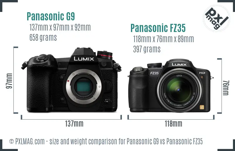 Panasonic G9 vs Panasonic FZ35 size comparison