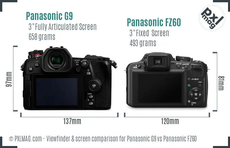 Panasonic G9 vs Panasonic FZ60 Screen and Viewfinder comparison