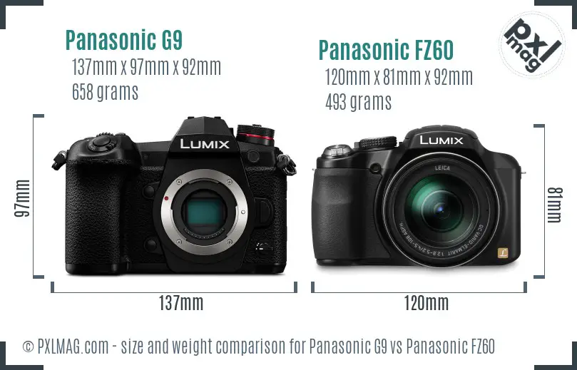 Panasonic G9 vs Panasonic FZ60 size comparison