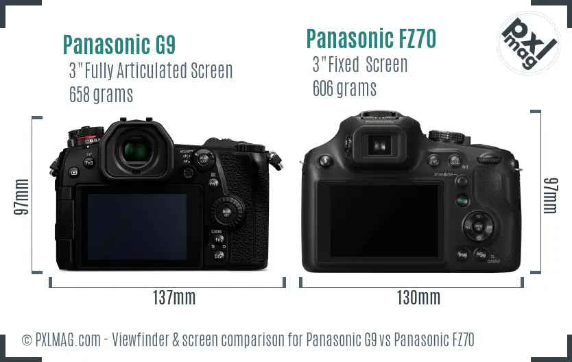 Panasonic G9 vs Panasonic FZ70 Screen and Viewfinder comparison