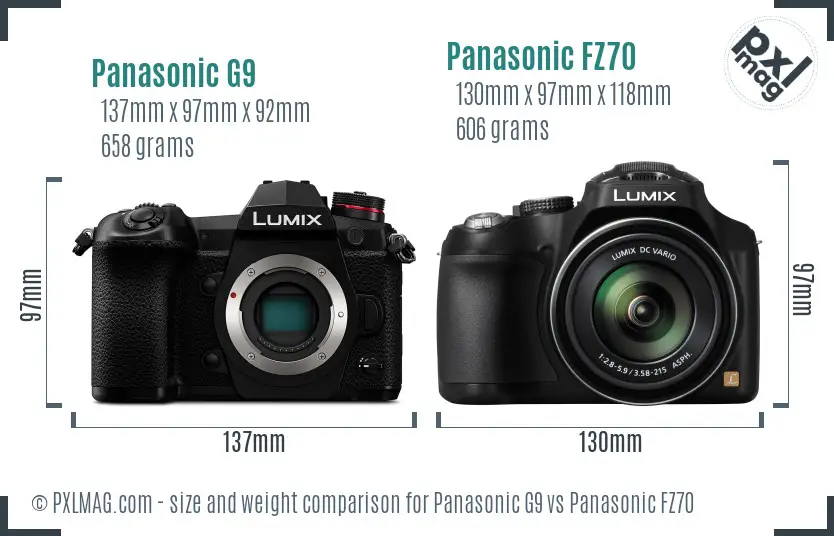 Panasonic G9 vs Panasonic FZ70 size comparison