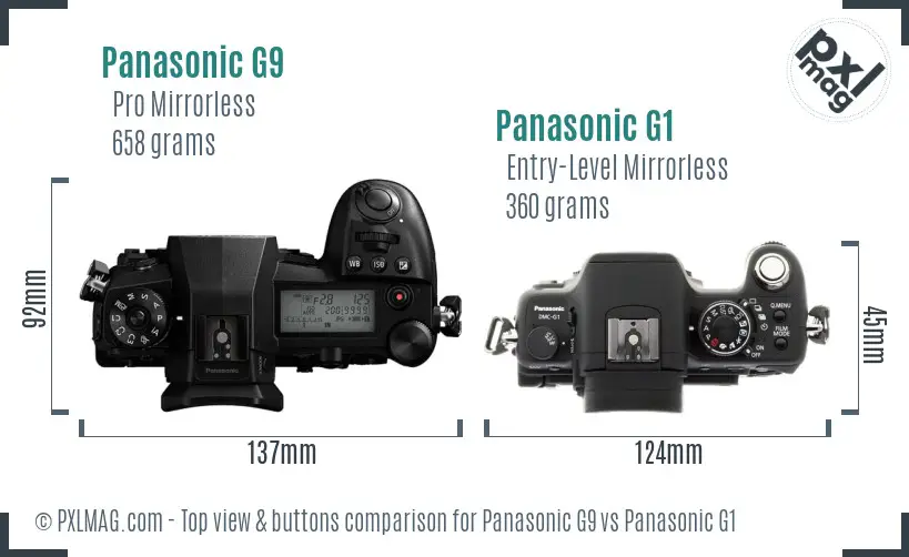 Panasonic G9 vs Panasonic G1 top view buttons comparison