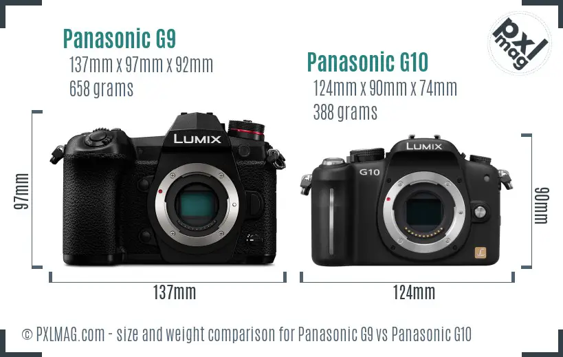 Panasonic G9 vs Panasonic G10 size comparison
