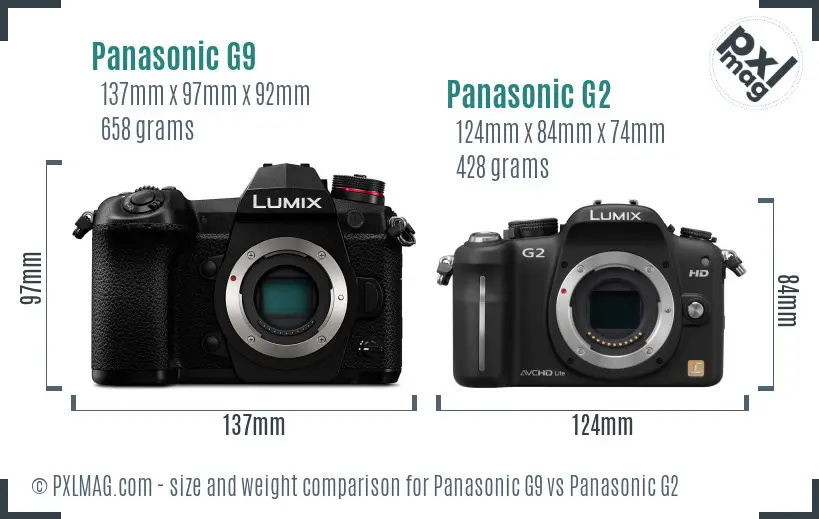 Panasonic G9 vs Panasonic G2 size comparison