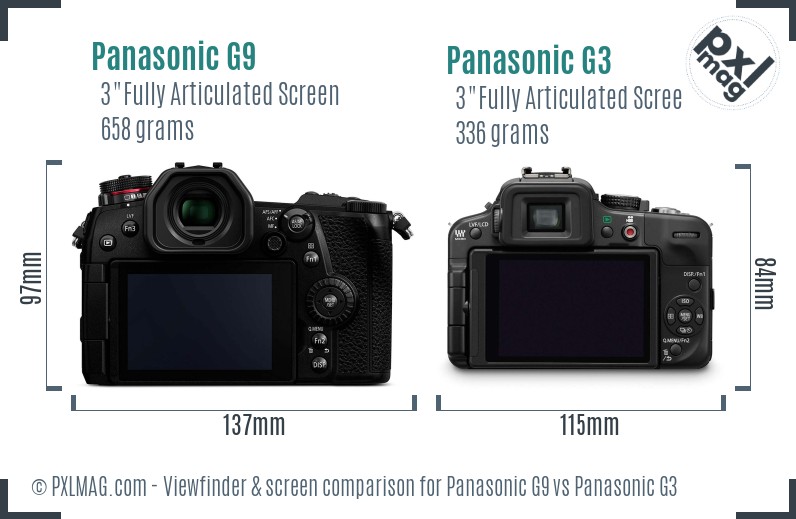 Panasonic G9 vs Panasonic G3 Screen and Viewfinder comparison