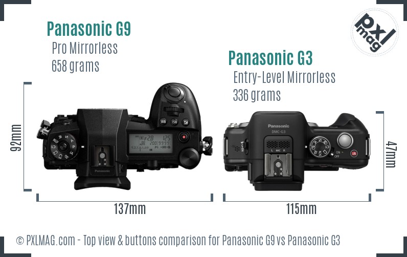 Panasonic G9 vs Panasonic G3 top view buttons comparison