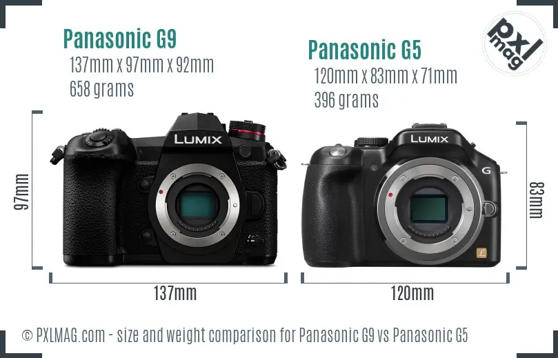 Panasonic G9 vs Panasonic G5 size comparison