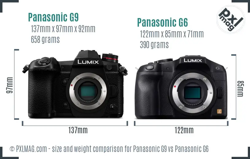Panasonic G9 vs Panasonic G6 size comparison
