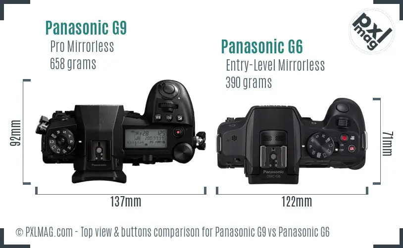 Panasonic G9 vs Panasonic G6 top view buttons comparison