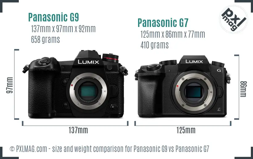 Panasonic G9 vs Panasonic G7 size comparison