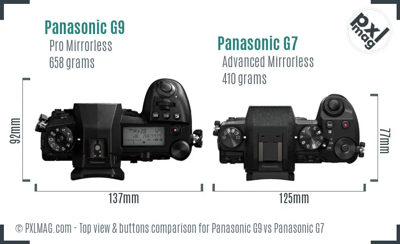 Panasonic G9 vs Panasonic G7 top view buttons comparison