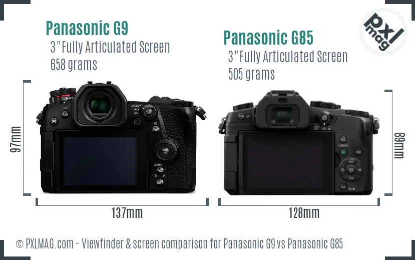 Panasonic G9 vs Panasonic G85 Screen and Viewfinder comparison