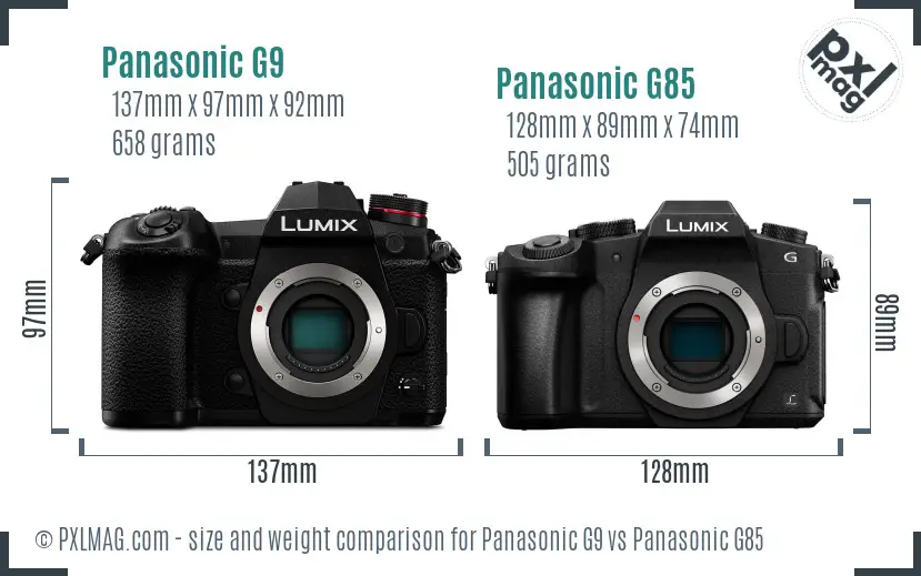 Panasonic G9 vs Panasonic G85 size comparison