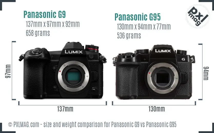 Panasonic G9 vs Panasonic G95 size comparison
