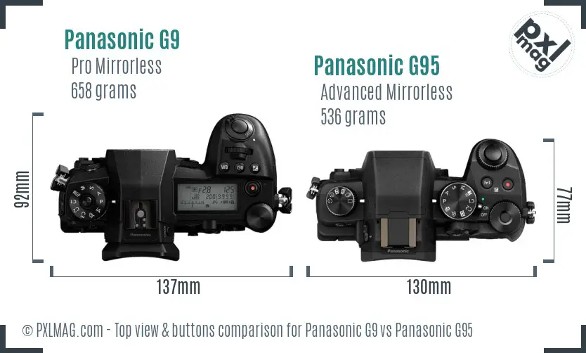 Panasonic G9 vs Panasonic G95 top view buttons comparison