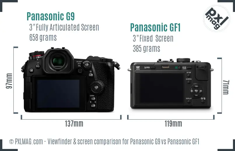 Panasonic G9 vs Panasonic GF1 Screen and Viewfinder comparison