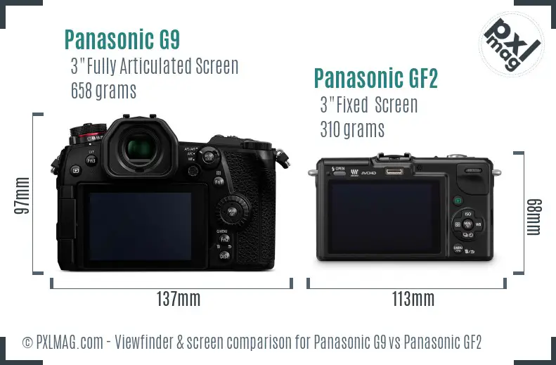 Panasonic G9 vs Panasonic GF2 Screen and Viewfinder comparison