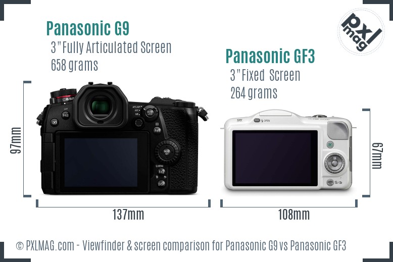 Panasonic G9 vs Panasonic GF3 Screen and Viewfinder comparison